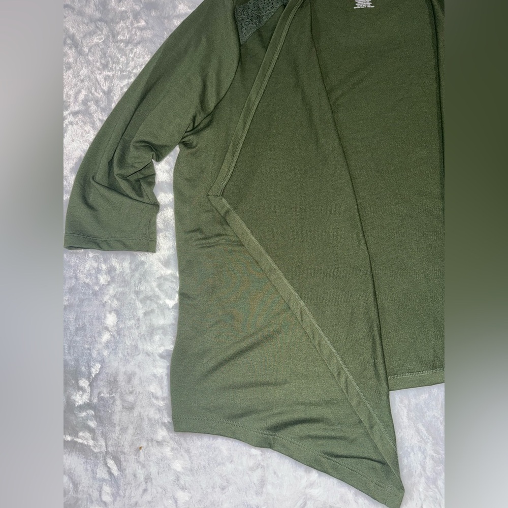 St. John's Bay Olive Green Open-Front Cardigan - Picture 4 of 5